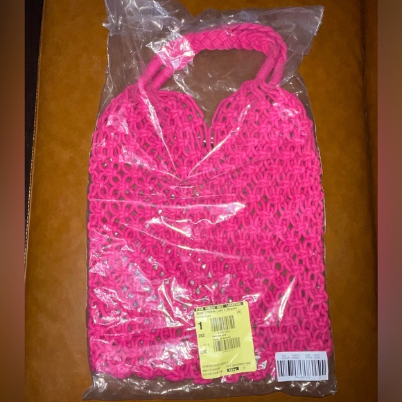 🩷 J.Crew Cadiz Hand-Knotted Rope Tote Bag NWT in Fuchsia - Picture 4 of 5